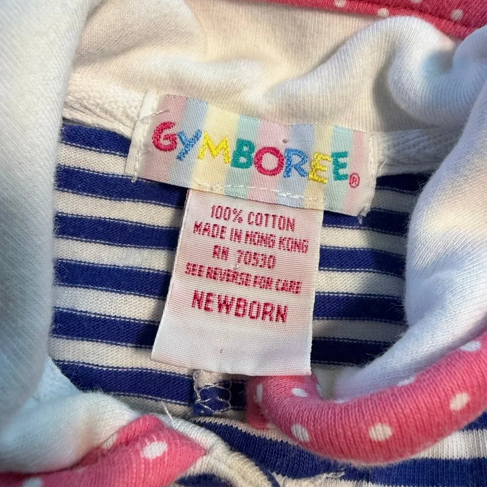 Vintage Gymboree Newborn Romper Blue Stripe Pink Strawberry Bubble Outfit 0-6